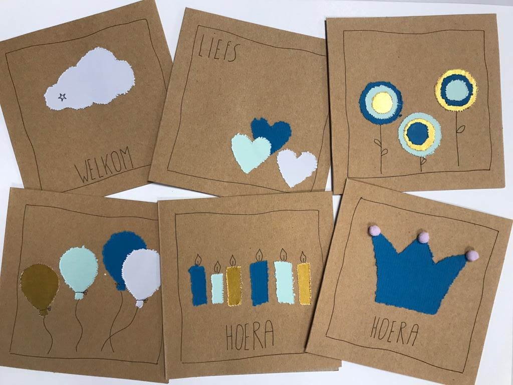 Wenskaartjes FEEST! Goud-blauw